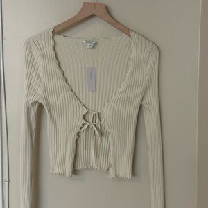 NWT American Eagle Cream Ribbed Knit Top - Front Tie